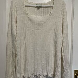 Ryegrass Cream Scallop Knit Long Sleeve Top, Size Large